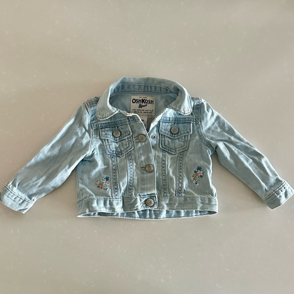 🌸 OshKosh B’gosh Denim Jean Jacket Embroidered Flowers Size 12M - Picture 5 of 13